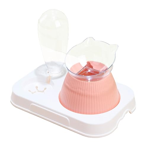 Langsames Futternapf-Flaschen-Set für Haustiere, 15 Grad geneigt, automatischer automatischer Haustierspender, Leckerli-Futter-Wassernapf für Katzen, Hunde, kleine und mittelgroße (Pink) von Enforose