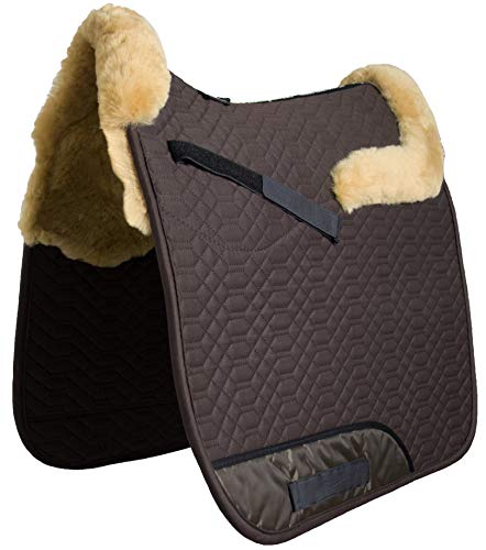 Engel Reitsport Lammfell Schabracke Half Lined mit Fellkranz vorne und hinten SCHABRA4-D-MOC-CAM Stoff Mocca braun Fell Camel Dressur (D) von Engel Reitsport