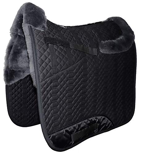 Engel Reitsport Lammfell Schabracke Half Lined mit Fellkranz vorne und hinten SCHABRA4-D-SCH-ANT Stoff schwarz Fell anthrazit Dressur (D) von Engel Reitsport