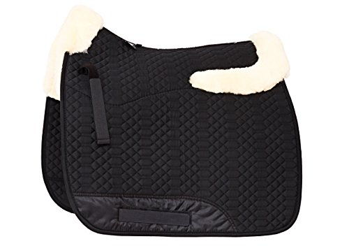 Engel Reitsport Lammfell Schabracke Half Lined mit Fellkranz vorne und hinten SCHABRA4-D-SCH-MED Stoff schwarz Fell med.-Natur Dressur (D) von Engel Reitsport