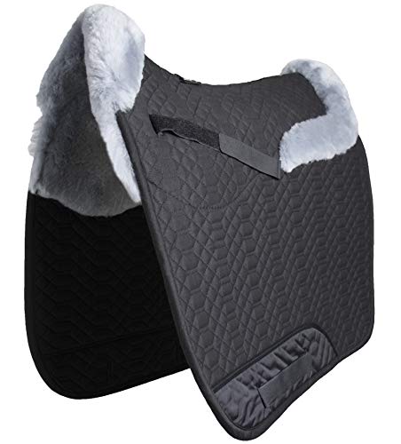 Engel Reitsport Lammfell Schabracke Half Lined mit Fellkranz vorne und hinten SCHABRA4-D-SCH-SIL Stoff schwarz Fell Silber Dressur (D) von Engel Reitsport