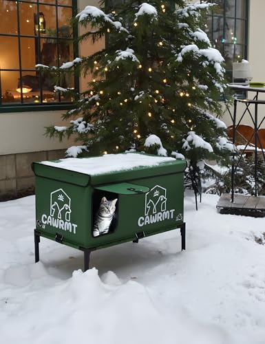 Katzenhaus für den Außenbereich, wasserdicht, beheizt, erhöhtes Katzenhaus für draußen mit einem Heizkissen, schützt streunendes Tier vor Regen, Schnee, Hagelstein, einfache Montage (Grün, L-26,77 x von Engtesy