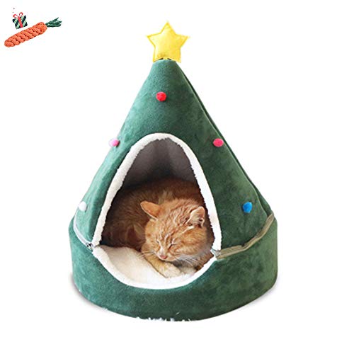 Enhome Hundebett für Katzen und Hunde mit Plüsch, Deluxe Rund in Weihnachtsmütze-Form Hundesofa Hundematte weichem rutschfest Katzenbett (M,Sterne) von Enhome