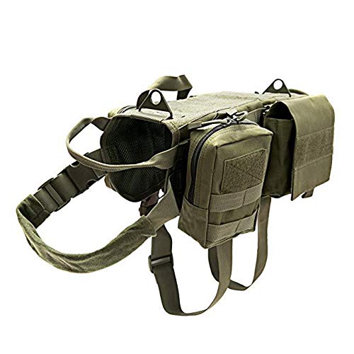 Enhome Service Hundeweste, taktisches Hundegeschirr, 1000D Heavy Duty Molle Weste Harness, Patrol Vest Packs (L,Armee grün) von Enhome