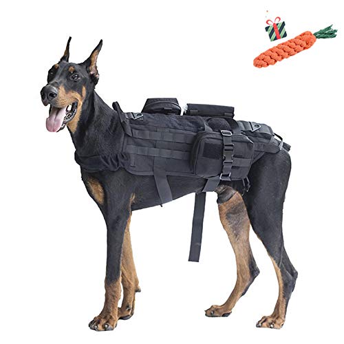Enhome Service Hundeweste, taktisches Hundegeschirr, 1000D Heavy Duty Molle Weste Harness, Patrol Vest Packs (L,Schwarz) von Enhome