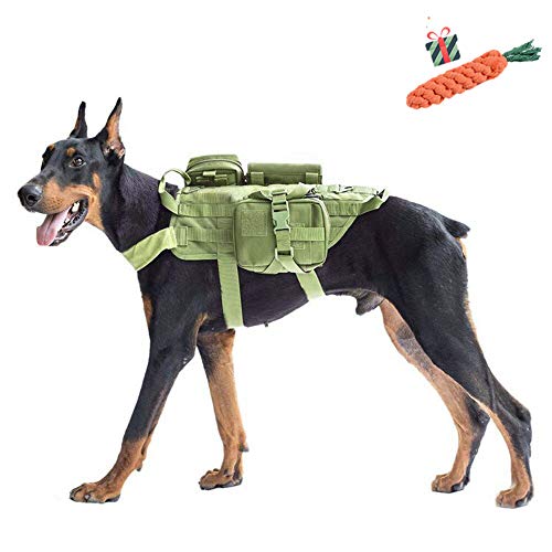 Enhome Service Hundeweste, taktisches Hundegeschirr, 1000D Heavy Duty Molle Weste Harness, Patrol Vest Packs (M,Grün) von Enhome