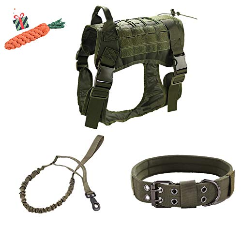 Enhome Service Hundeweste, taktisches Hundegeschirr, 1000D Heavy Duty Molle Weste Harness, Patrol Vest Packs (M,Grün1) von Enhome