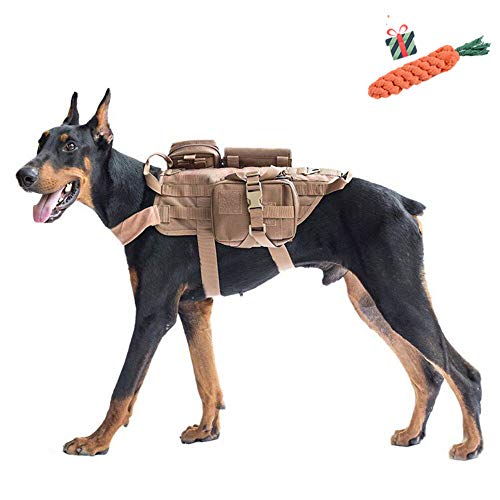 Enhome Service Hundeweste, taktisches Hundegeschirr, 1000D Heavy Duty Molle Weste Harness, Patrol Vest Packs (M,Khaki) von Enhome