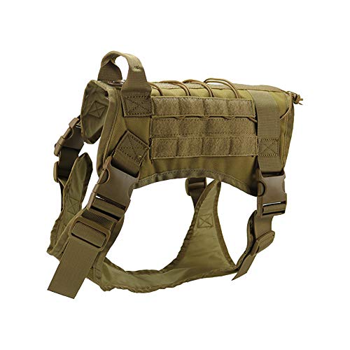 Enhome Service Hundeweste, taktisches Hundegeschirr, 1000D Heavy Duty Molle Weste Harness, Patrol Vest Packs (XL(90-115cm),Khaki) von Enhome