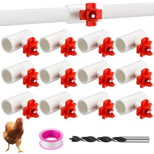 Enhon 12 Stück Hühnernippel-Bewässerungsgerät mit 1,27 cm PVC-T-Armaturen, DIY-Auto-Hühner-Bewässerungssystem, horizontale Seitenmontage, Geflügel-Wassernippel-Bewässerungsgetränke und für Enten von Enhon