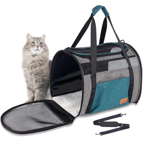 Große Katzentragetasche für Katzen, 9 kg, weiche Seiten, atmungsaktiv, Netz-Reisetasche, von Fluggesellschaften zugelassen, waschbare Haustiertragetasche für kleine Hunde, Welpen, faltbar, Blau Große Katzentragetasche für Katzen, 9 kg, weiche Seiten, atmungsaktiv, Netz-Reisetasche, von Fluggesellschaften zugelassen, waschbare Haustiertragetasche für kleine Hunde, Welpen, faltbar, Blau von Eniosvar