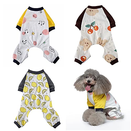 Enipoly Haustier Pyjama für kleine Hunde und Katzen, Einteiliges Baumwolljersey Hemd Gemütlicher Einteiler Jumpsuit Mantel (3er Pack), Large, Kirsche | Zitrone | Hinweis von Enipoly