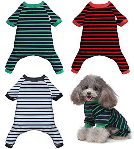 Enipoly Haustier-Schlafanzug für kleine Hunde und Katzen (3 Stück), einteiliger Overall, gemütlicher Hemd-Einteiler, klein, grün| grau| rot von Enipoly