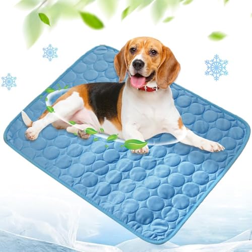 Enitmor 2025 Neu Kühlmatte für Hunde, Große Kühlmatte aus Selbstkühlend Eisseide, Hundekühlmatte Kühl Betten Kaltgelpad Haustier Matte Kühlpads Gel für Katen und Hunde (Blau, L) von Enitmor