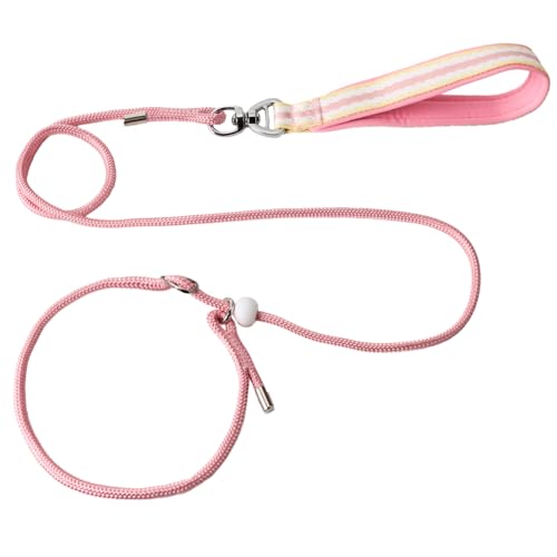 Retrieverleine für Hunde, verstellbares Halsband, verhedderungsfrei, 1,5 m, dünn, Trainingsleine, Anti-Ziehen, Anti-Ersticken, Nylon, für Welpen, kleine, mittelgroße und große Hunde, Rosa Retrieverleine für Hunde, verstellbares Halsband, verhedderungsfrei, 1,5 m, dünn, Trainingsleine, Anti-Ziehen, Anti-Ersticken, Nylon, für Welpen, kleine, mittelgroße und große Hunde, Rosa von Enjiror