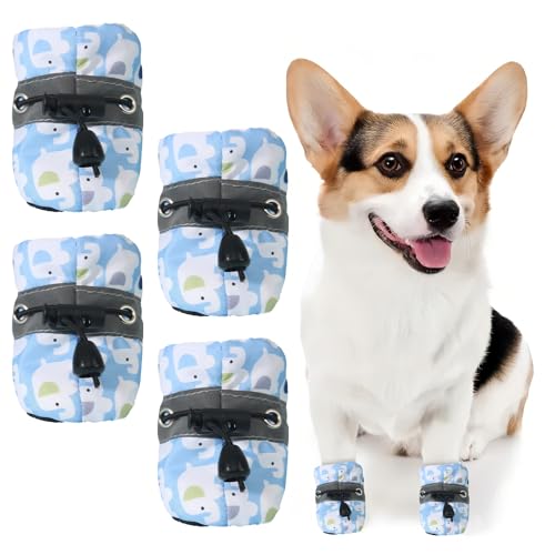 Hundeschuhe,4 Stcs wasserdichte Hundestiefel für Verletzte Pfoten SchutzstiefelTragen Resistente Hundeschuhe mit Reflektierenden Trägern für Kleine Mittelgroße Hunde Winter im Freien (Blue, L) von Enjoyaa