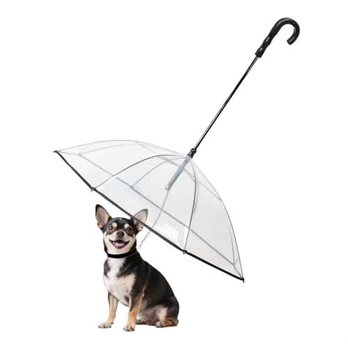ENJOYING Regenschirm für kleine Hunde mit Leine, transparenter Regenschirm für kleine Hunde, Regenschirm für Spaziergänge, wasserabweisend, Selbstmontage von Enjoying