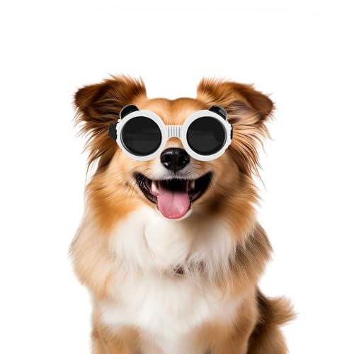 Enjoying Brille für kleine Hunde, Panda-Stil, UV-Gläser, für kleine Hunde, Augenschutz, Katzen-Brille, Anti-Beschlag, winddicht, schneefest, Weiß von Enjoying