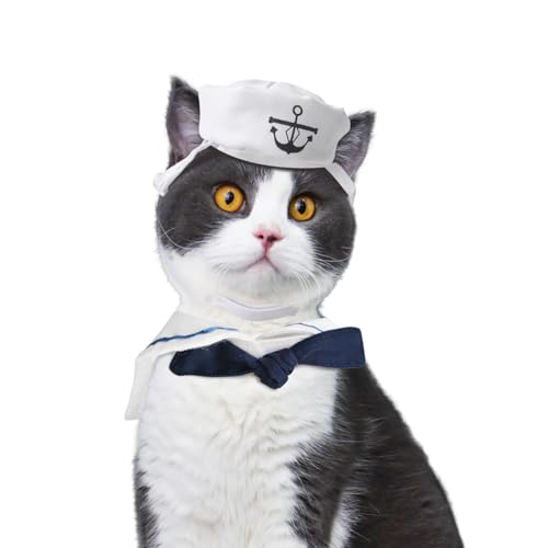 Enjoying Katze Matrosen Kostüm Kleiner Hund Matrosen Outfit Marine Katze Hut mit Krawatte Kapitän Katze Kostüm von Enjoying