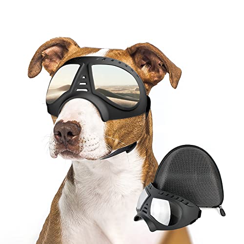 Enjoying Große Hundebrille, Anti-UV-Hundesonnenbrille, Weiche Haustier-Motorradbrille, Beschlagfrei, Winddicht, Bruchsicher, Hundebrille für Große bis Mittelgroße Hunde, Silber von Enjoying