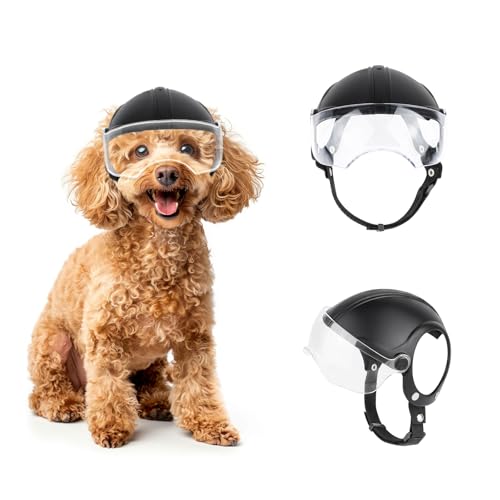 Enjoying Hundehelm mit Ohrlöchern, Haustierhelm mit Hochklappbarer Linse, Sonnen- und Windbeständiger Hundemütze, Geeignet für Hunde von 7,5-12,5kg von Enjoying