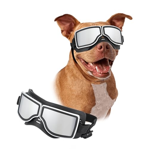 Enjoying Hunde Sonnenbrille Schutzbrille für Mittelgroße Hunderassen UV-Schutz, Motorrad Augenschutz für Hunde, Winddicht, Staubdicht, Schneefest, Weicher Rahmen, Elastische Bänder, Schwarz von Enjoying