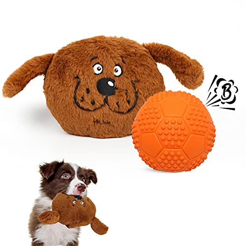 Enjoying Interaktives Hundespielzeug 2-in-1 Hund Plüsch Quietschende kleine Bälle Haustier Spielzeug Halloween Xmas für kleine, mittelgroße und große Hunde, Braunes Monster von Enjoying