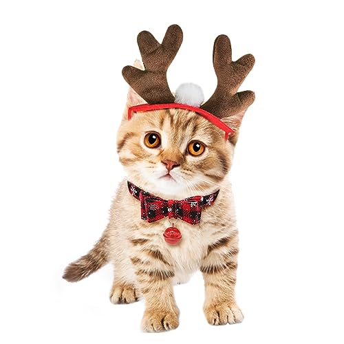 Enjoying Katze Weihnachtskostüm Katze Rentier mit Weihnachtshalsband Kleiner Hund Santa Antler und Rote Krawatte von Enjoying