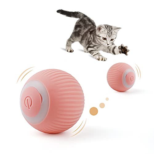 Enjoying Katzenspielzeug Ball Interaktiver Katzenball mit LED-Licht & USB Elektrisch Katzenball, Automatische Bewegung, 2 Modi für Kätzchen Übung, Rosa von Enjoying