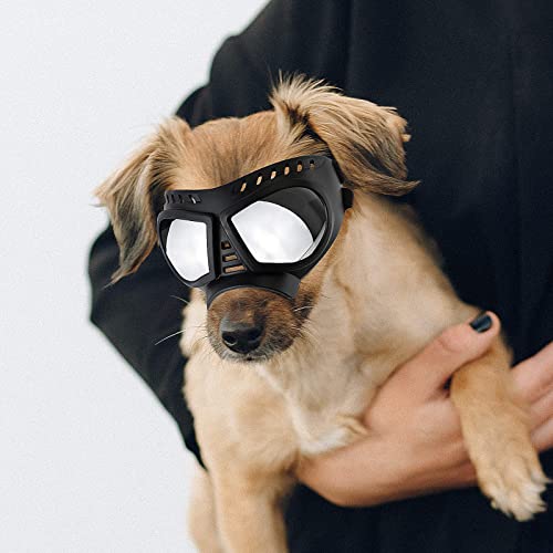 Enjoying Kleine Hundebrille, Anti-UV-Welpen-Sonnenbrille, Weiche Haustier-Motorradbrille, Beschlagfrei, Winddicht, Bruchsicher, Hundebrille für Kleine bis Mittelgroße Hunde, Silber von Enjoying