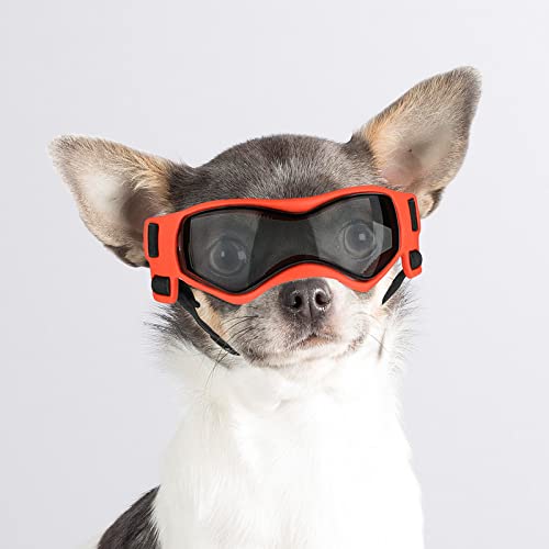 Enjoying Sonnenbrille für Kleine Hunde UV-Schutz Hundebrille für Klein Hunde Winddicht Anti-Nebel Hundebrille für Haustierbrillen, Weicher Rahmen, Orange von Enjoying