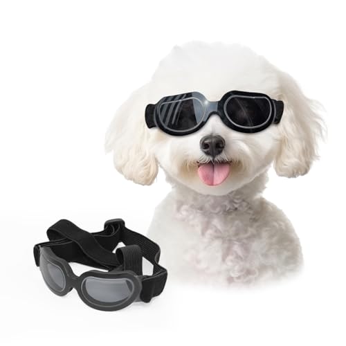 Enjoying Hundebrille für Kleine Hunde Sonnenbrille UV-Schutz Schneesicher Winddicht Gläser mit flexiblen Riemen für Welpen Katzen, Schwarz von Enjoying