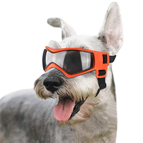 Enjoying Hundebrille für kleine bis mittelgroße Hunde, UV-Schutz, Winddicht, beschlagfrei, Haustierbrille für Hunde, weicher Rahmen, Orange von Enjoying