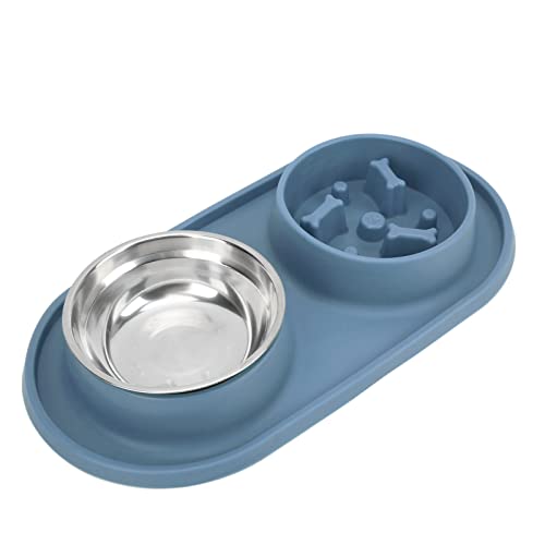 Futter- und Wassernäpfe für Haustiere, Edelstahl-Slow-Food-Napf abnehmbar für Katzen für Hunde(Blau) von Entatial