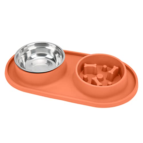 Futter- und Wassernäpfe für Haustiere, Edelstahl-Slow-Food-Napf abnehmbar für Katzen für Hunde(Orange) von Entatial