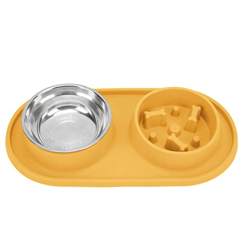 Futter- und Wassernäpfe für Haustiere, abnehmbare, rutschfeste Edelstahl-Slow-Food-Napf für Katzen für Hunde(Gelb) von Entatial