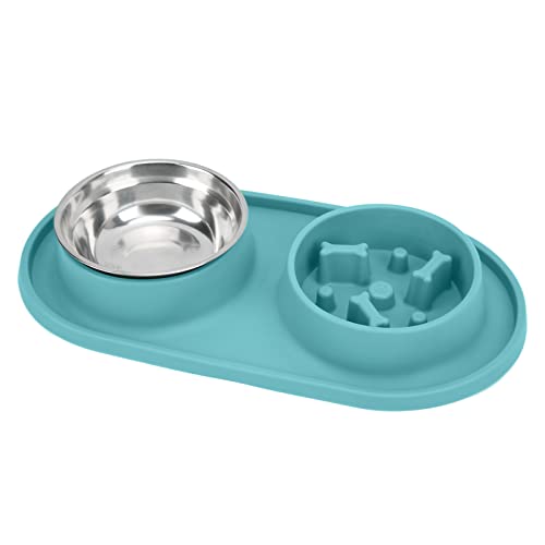 Futter- und Wassernäpfe für Haustiere, abnehmbare, rutschfeste Edelstahl-Slow-Food-Napf für Katzen für Hunde(Grün) von Entatial