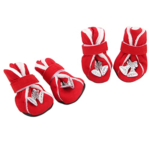 Winterrote Hundeschuhe und Stiefel, reflektierende rutschfeste Weihnachts-Welpen-Sneakers für kleine mittelgroße Hunde(L) von Entatial