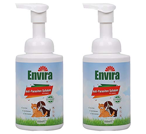 Envira Anti-Parasiten Schaum für Hunde & Katzen - Trockenwäsche gegen Zecken, Flöhe & Mücken - 2 x 350 ml mit Spender von Envira