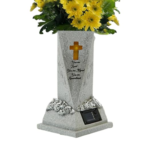 Eoixuqba Grabstein-Solarlichtvase – 12,5 x 23,5 x 8,5 cm, Friedhofsvase mit Solarlicht, Gedenkvase für den Außenbereich, mit Solarlicht-Funktion, dekorative Statue, Vase für Garten, Rasen und Innenhof von Eoixuqba