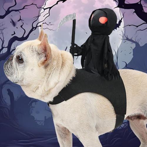 Hundekostüm Halloween - Hundekostüm Sensenmann,Hundekostüm Reiter,Haustier Hunde Halloween Reiter Kostüm, Hundekostüm,Kreative Welpenkostüme Für Ihre Halloween-Haustierparty von Eoixuqba