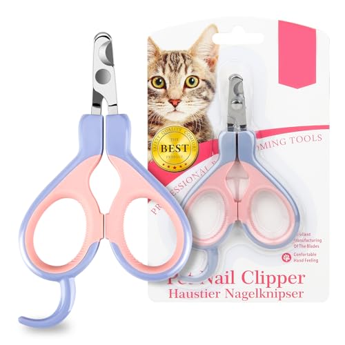 EooCoo Krallenschere Katzen Krallenschneider für Anfänger Geeignet, Katzenkrallen Schneider, Nagelknipser für Welpen&Kleine Tiere, Schere aus Edelstahl, Radian 25 Grad Design, Sicherheit, Rosa + Blau von EooCoo