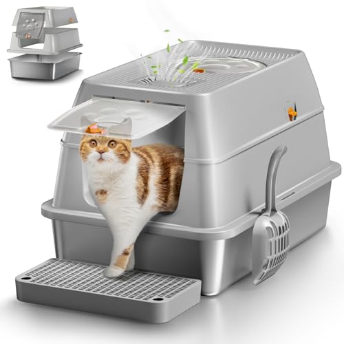 XXL Edelstahl Katzenklo geruchsfrei mit Deckel, große Katzentoilette aus Edelstahl, Geschlossen Katzenklo Katzen WC, auslaufsicher und leicht zu reinigen - Grau XXL Edelstahl Katzenklo geruchsfrei mit Deckel, große Katzentoilette aus Edelstahl, Geschlossen Katzenklo Katzen WC, auslaufsicher und leicht zu reinigen - Grau von Eosarcu