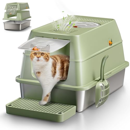 XXL Edelstahl Katzenklo geruchsfrei mit Deckel, große Katzentoilette aus Edelstahl, Geschlossen Katzenklo Katzen WC, auslaufsicher und leicht zu reinigen - Grün XXL Edelstahl Katzenklo geruchsfrei mit Deckel, große Katzentoilette aus Edelstahl, Geschlossen Katzenklo Katzen WC, auslaufsicher und leicht zu reinigen - Grün von Eosarcu