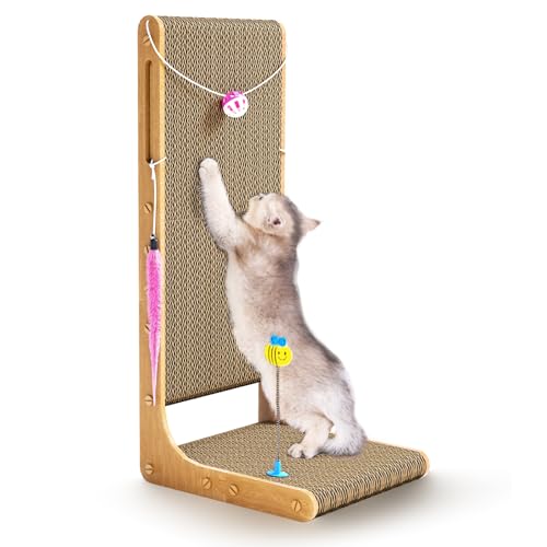 Kratzbrett Katzen, 75cm hohe L förmige Kratzpappe für Katzen, Katze Kratzer Pad für Indoor Katzen, Schutz Möbel Katze Kratzer Pad, Katzenkratzbrett mit Ballspielzeug, Katzenminze, X-Large Kratzbrett Katzen, 75cm hohe L förmige Kratzpappe für Katzen, Katze Kratzer Pad für Indoor Katzen, Schutz Möbel Katze Kratzer Pad, Katzenkratzbrett mit Ballspielzeug, Katzenminze, X-Large von Eosarcu