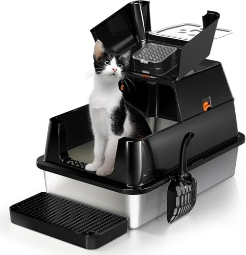 XXL Edelstahl Katzenklo mit Deckel, 180° Flip-Oben XXL Katzentoilette, Große Katzentoilette aus Edelstahl, Geschlossen Katzenklo Katzen WC, Auslaufsicher und Leicht zu Reinigen - Schwarz XXL Edelstahl Katzenklo mit Deckel, 180° Flip-Oben XXL Katzentoilette, Große Katzentoilette aus Edelstahl, Geschlossen Katzenklo Katzen WC, Auslaufsicher und Leicht zu Reinigen - Schwarz von Eosarcu