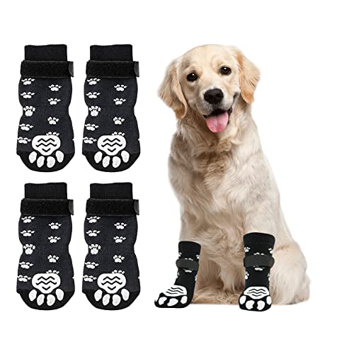 Eowppue Hundesocken Anti Rutsch 2 Paar Indoor Anti-rutsch Socken Für Hunde Hundebekleidung & Zubehã¶r Hundeschuhe Pfotenschutz Mit Riemen Traktionskontrolle（M） von Eowppue