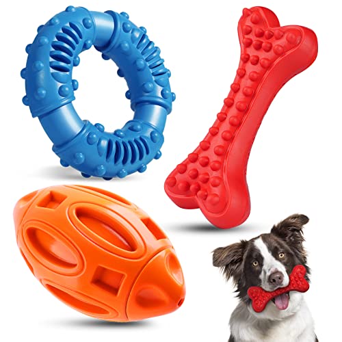 Epesiri 3er-Pack Kauspielzeug für aggressive Kauer, Gummi-Hundespielzeug für große/mittel/kleine Rassen, unzerstörbares Hundespielzeug, langlebig, quietschend, Welpen-Kauspielzeug für Zahnreinigung von Epesiri