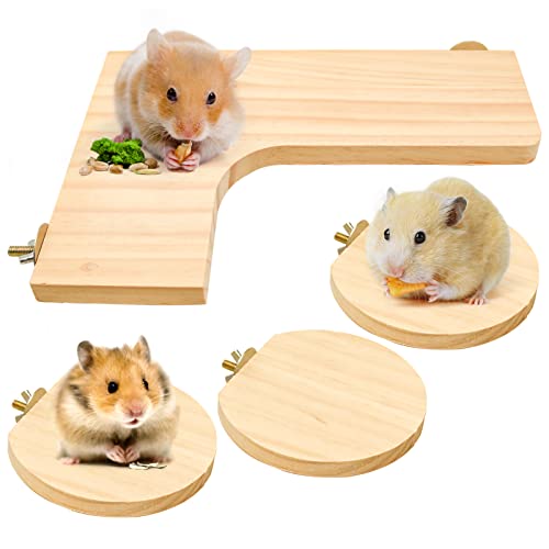 4 Stück Hamster-Plattformregal aus Holz, L-förmig, große Plattform, natürliches Holz, Papageien, runder Ständer für Mäuse, Aktivitätenpedal, Chinchilla, kleine Tiere, Habitat Spielzeug (L01) von Episkey