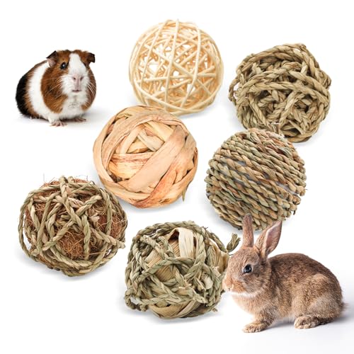6 Stück Kaubälle Kleintier Kauspielzeug Naturgrasbälle Kaninchen Spielzeug Hamster Spielzeug Kaninchen Snacks für Kleintiere Hamster Meerschweinchen Chinchillas Rennmäuse (Mittelgroße) von Episkey